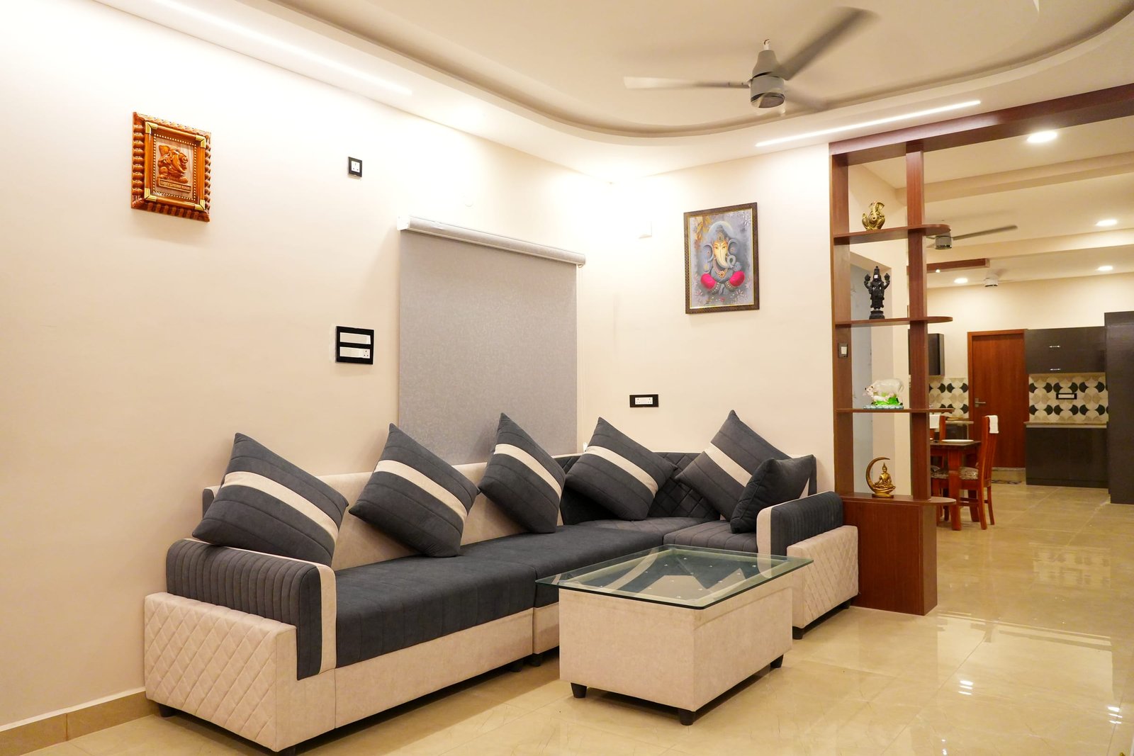 The living hall of a full-floor 3BHK residence at MS Grand